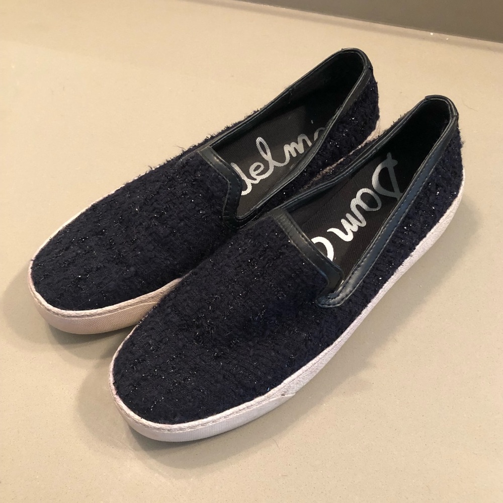 Navy Blue Tweed Sam Edelman Slip Ons